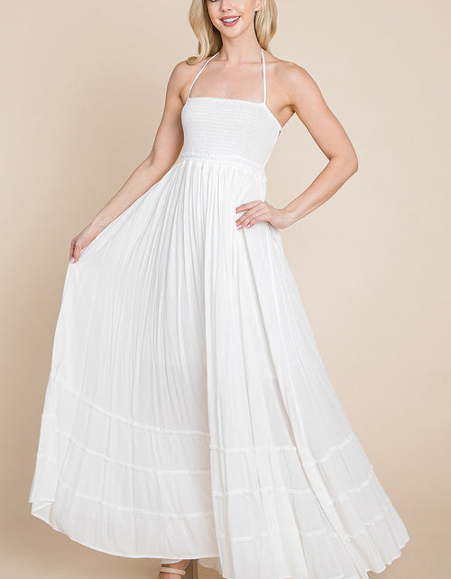 Load image into Gallery viewer, Smocked Flowy Boho Pleated Backless Maxi Dress
