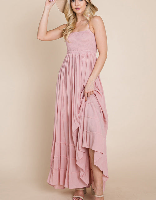 Load image into Gallery viewer, Smocked Flowy Boho Pleated Backless Maxi Dress
