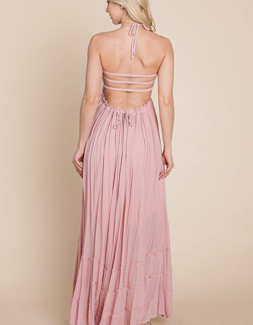 Load image into Gallery viewer, Smocked Flowy Boho Pleated Backless Maxi Dress
