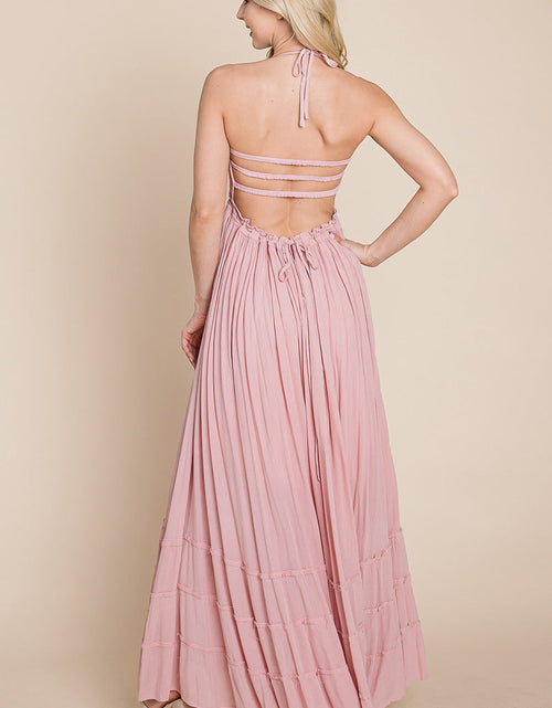 Load image into Gallery viewer, Smocked Flowy Boho Pleated Backless Maxi Dress
