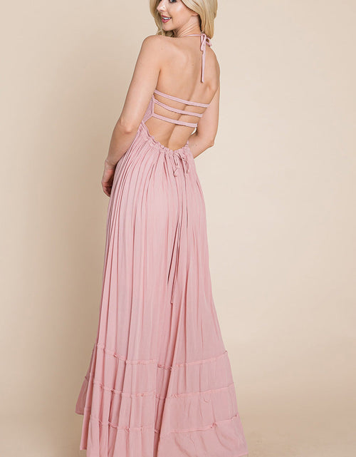 Load image into Gallery viewer, Smocked Flowy Boho Pleated Backless Maxi Dress
