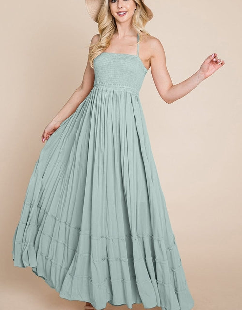 Load image into Gallery viewer, Smocked Flowy Boho Pleated Backless Maxi Dress
