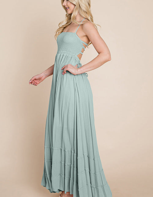 Load image into Gallery viewer, Smocked Flowy Boho Pleated Backless Maxi Dress
