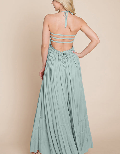 Load image into Gallery viewer, Smocked Flowy Boho Pleated Backless Maxi Dress
