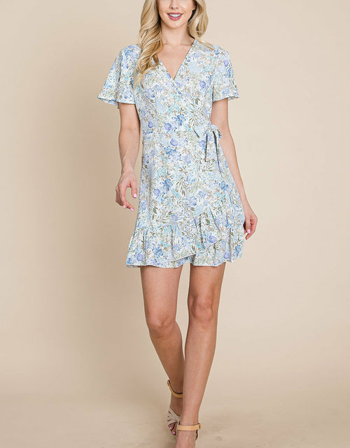 Load image into Gallery viewer, Floral Ruffled Asymmetrical Hem Wrap Dress
