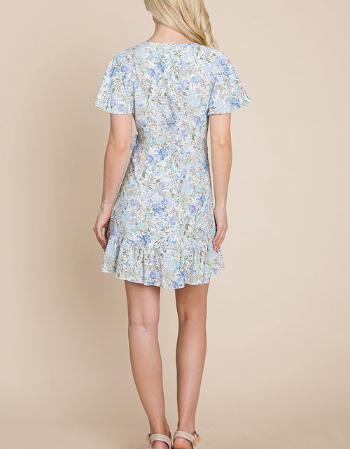 Load image into Gallery viewer, Floral Ruffled Asymmetrical Hem Wrap Dress
