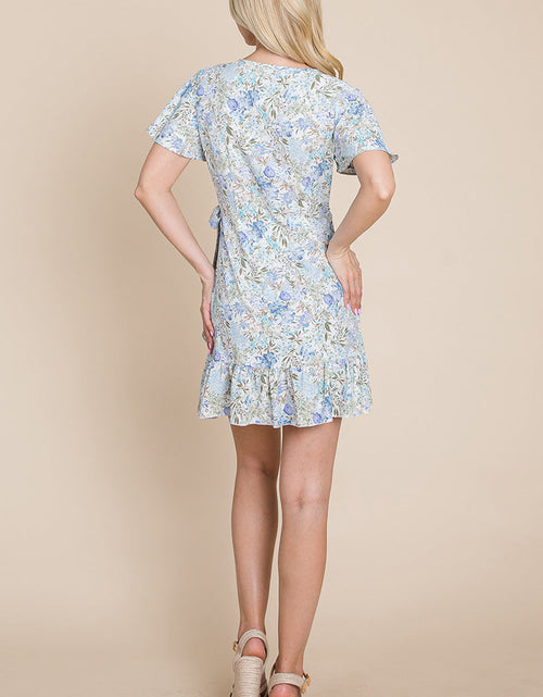 Load image into Gallery viewer, Floral Ruffled Asymmetrical Hem Wrap Dress
