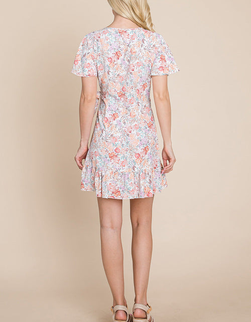 Load image into Gallery viewer, Floral Ruffled Asymmetrical Hem Wrap Dress
