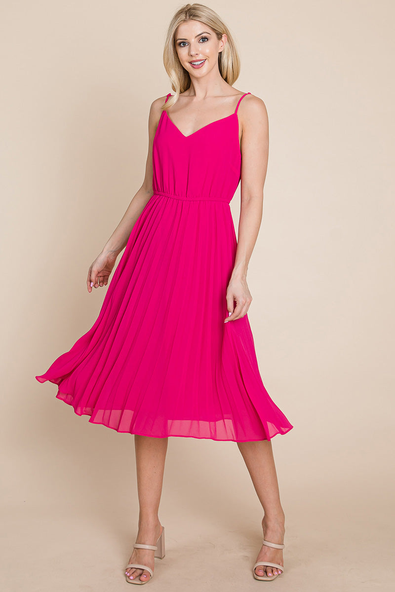 V Neck Pleated Midi Sundress