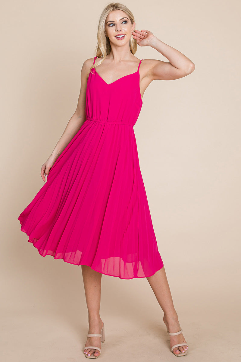 V Neck Pleated Midi Sundress