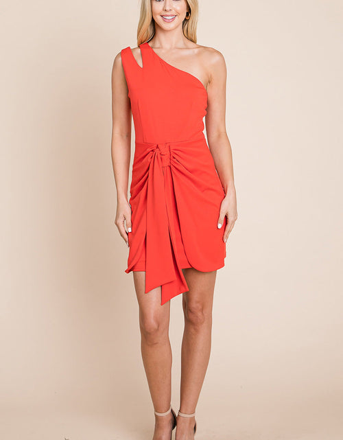 Load image into Gallery viewer, One Shoulder Cut Out Drape Bodycon Dress
