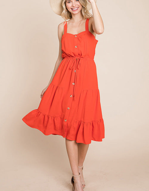 Load image into Gallery viewer, Tiered Square Neck Ruffled Button Midi Sundresses
