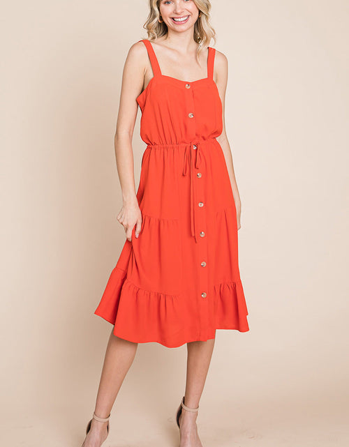 Load image into Gallery viewer, Tiered Square Neck Ruffled Button Midi Sundresses
