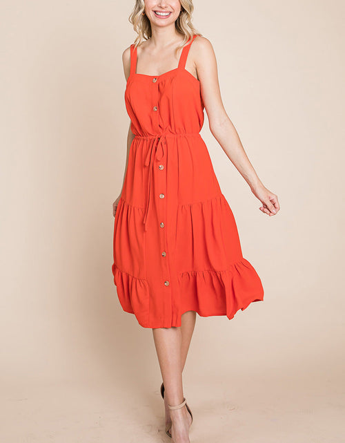 Load image into Gallery viewer, Tiered Square Neck Ruffled Button Midi Sundresses
