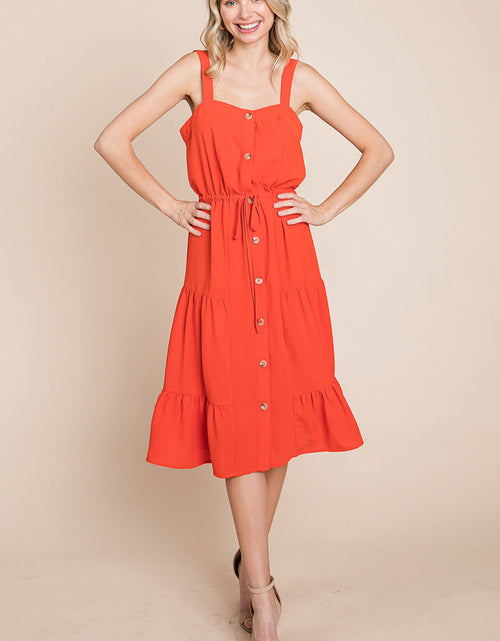 Load image into Gallery viewer, Tiered Square Neck Ruffled Button Midi Sundresses
