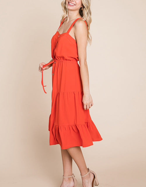 Load image into Gallery viewer, Tiered Square Neck Ruffled Button Midi Sundresses
