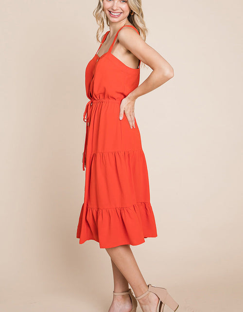 Load image into Gallery viewer, Tiered Square Neck Ruffled Button Midi Sundresses
