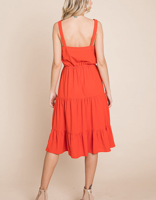 Load image into Gallery viewer, Tiered Square Neck Ruffled Button Midi Sundresses
