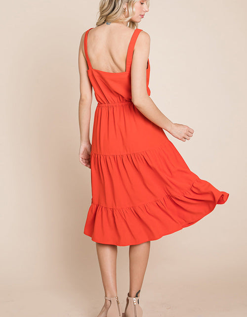 Load image into Gallery viewer, Tiered Square Neck Ruffled Button Midi Sundresses
