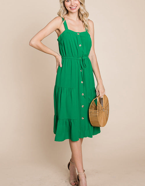 Load image into Gallery viewer, Tiered Square Neck Ruffled Button Midi Sundresses
