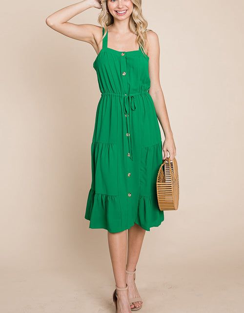 Load image into Gallery viewer, Tiered Square Neck Ruffled Button Midi Sundresses
