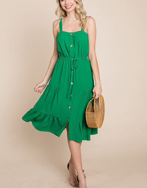 Load image into Gallery viewer, Tiered Square Neck Ruffled Button Midi Sundresses
