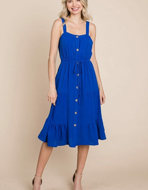 Load image into Gallery viewer, Tiered Square Neck Ruffled Button Midi Sundresses
