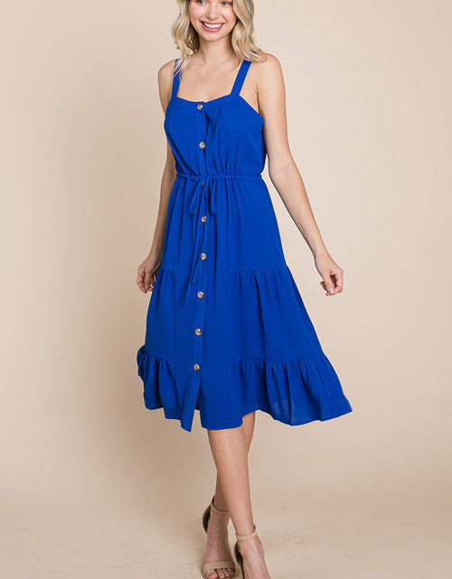 Load image into Gallery viewer, Tiered Square Neck Ruffled Button Midi Sundresses
