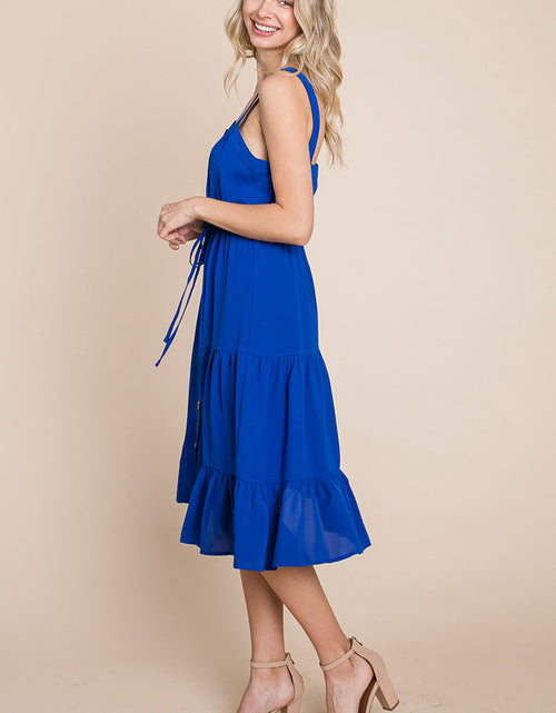 Load image into Gallery viewer, Tiered Square Neck Ruffled Button Midi Sundresses
