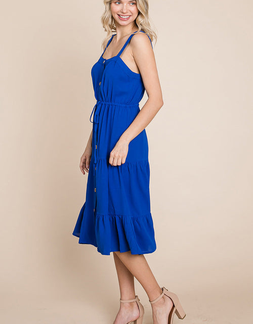 Load image into Gallery viewer, Tiered Square Neck Ruffled Button Midi Sundresses
