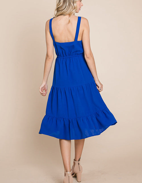 Load image into Gallery viewer, Tiered Square Neck Ruffled Button Midi Sundresses
