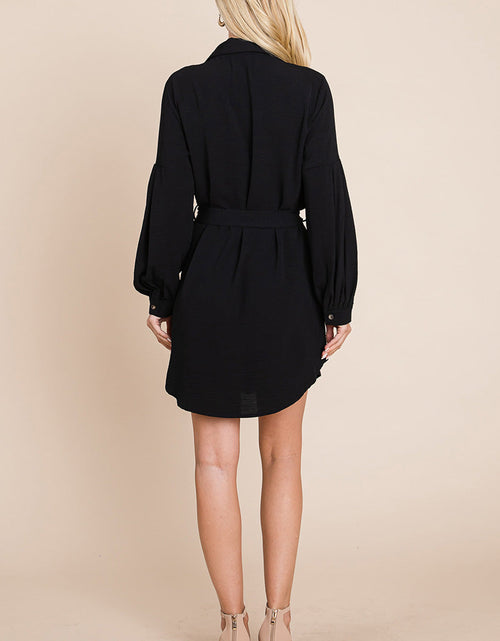 Load image into Gallery viewer, Collared Button Down Tie Belt Shirt Dress
