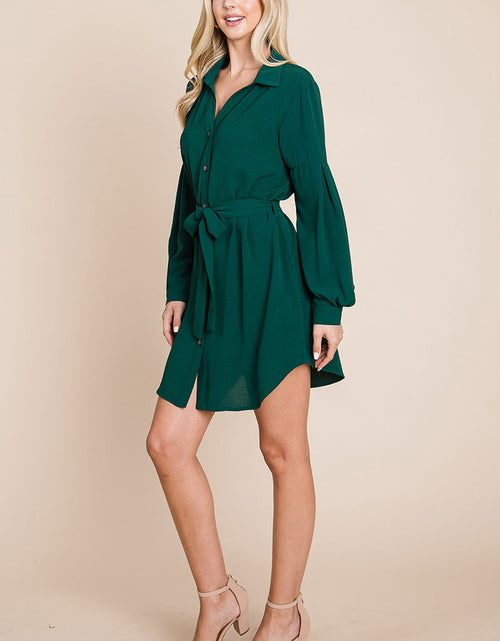 Load image into Gallery viewer, Collared Button Down Tie Belt Shirt Dress
