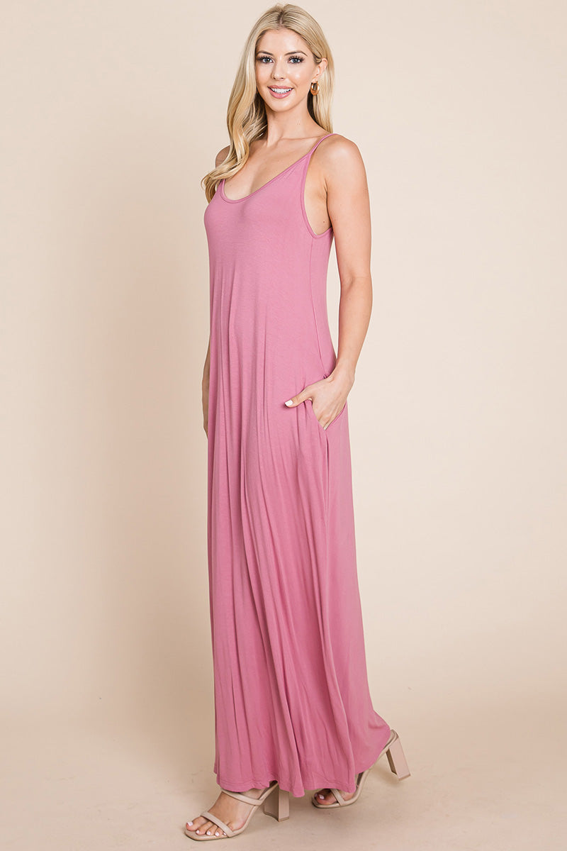 Light Cami Strap Pocketed Jersey Maxi Dress