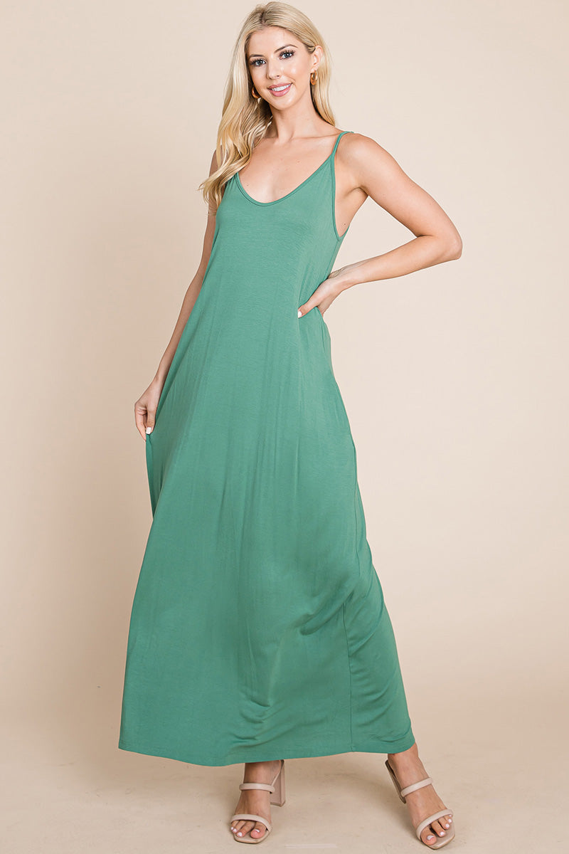 Light Cami Strap Pocketed Jersey Maxi Dress