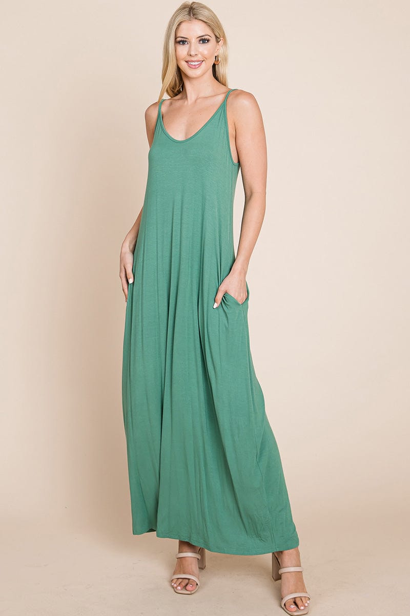 Light Cami Strap Pocketed Jersey Maxi Dress