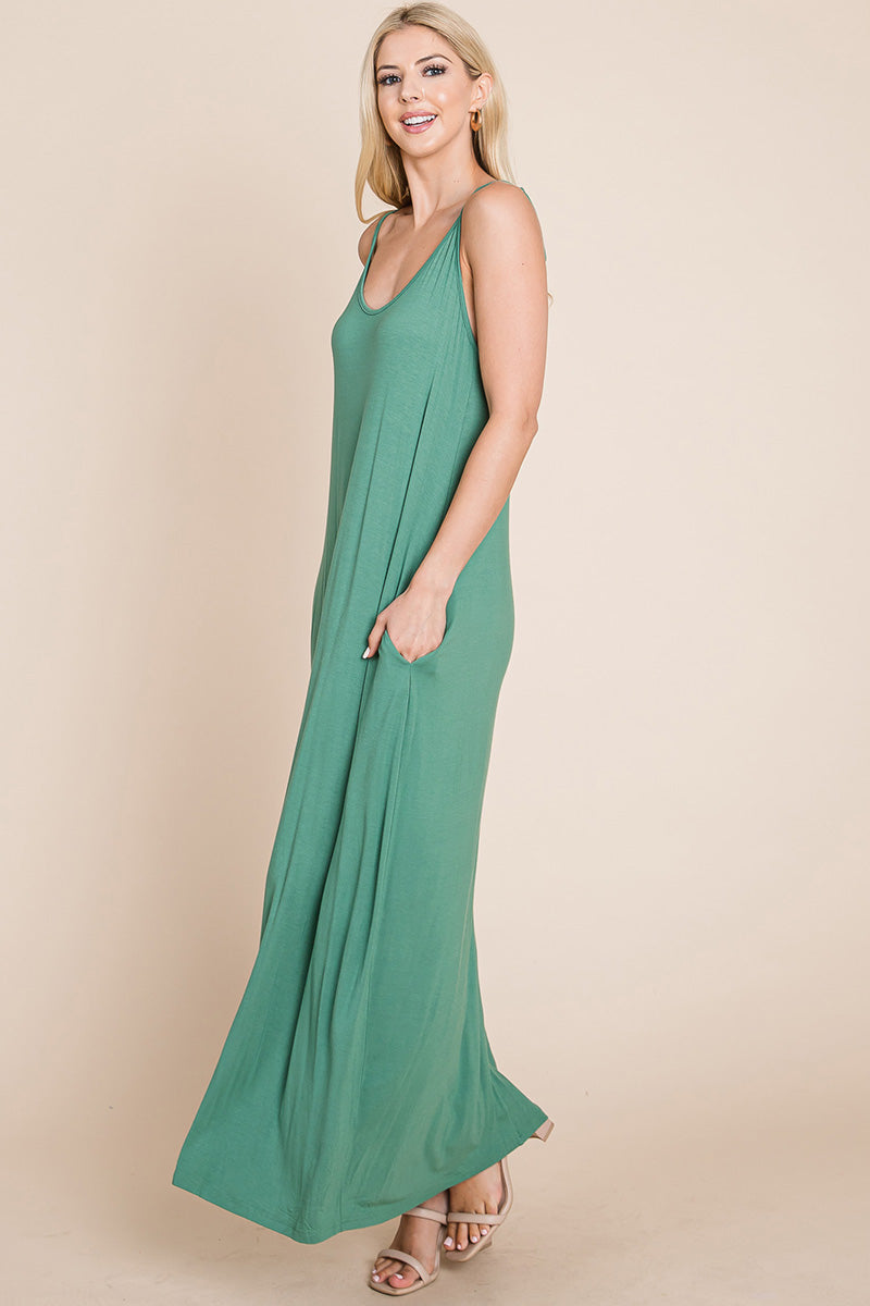 Light Cami Strap Pocketed Jersey Maxi Dress