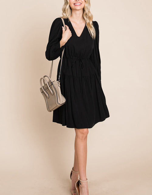 Load image into Gallery viewer, Long Sleeve Tiered Waist String Ruched Dress
