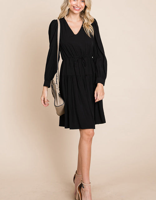 Load image into Gallery viewer, Long Sleeve Tiered Waist String Ruched Dress
