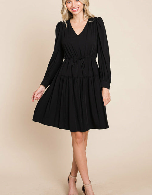 Load image into Gallery viewer, Long Sleeve Tiered Waist String Ruched Dress
