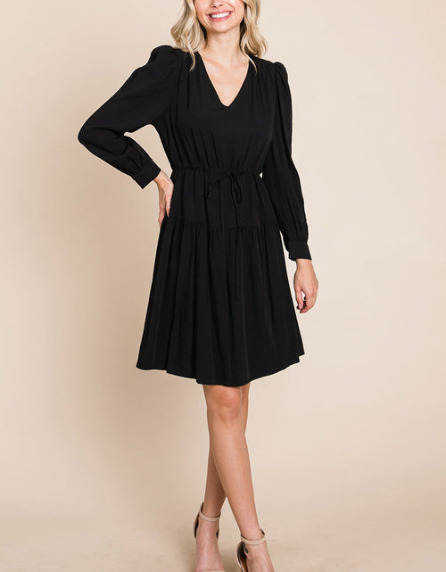 Load image into Gallery viewer, Long Sleeve Tiered Waist String Ruched Dress
