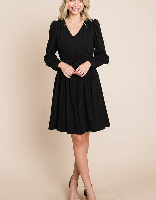 Load image into Gallery viewer, Long Sleeve Tiered Waist String Ruched Dress
