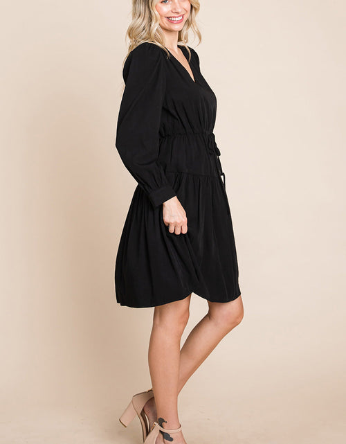 Load image into Gallery viewer, Long Sleeve Tiered Waist String Ruched Dress
