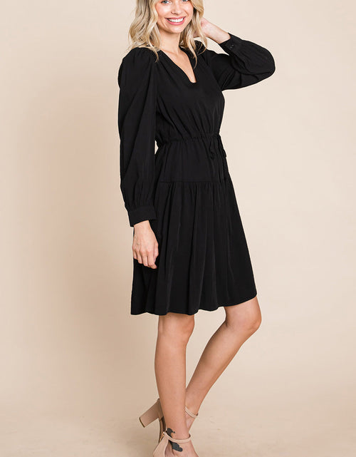 Load image into Gallery viewer, Long Sleeve Tiered Waist String Ruched Dress
