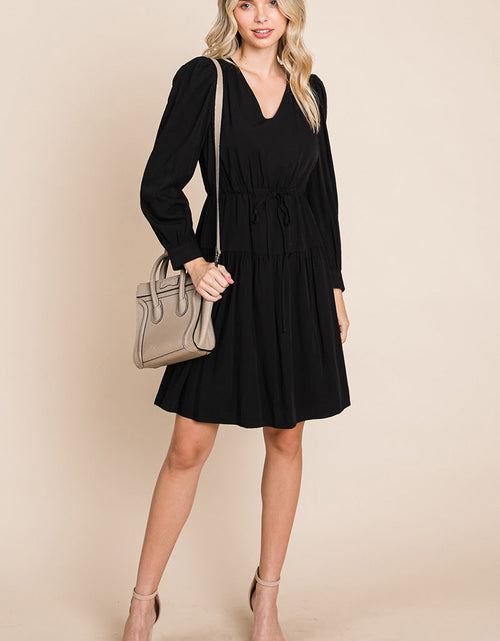 Load image into Gallery viewer, Long Sleeve Tiered Waist String Ruched Dress
