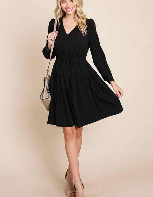 Load image into Gallery viewer, Long Sleeve Tiered Waist String Ruched Dress
