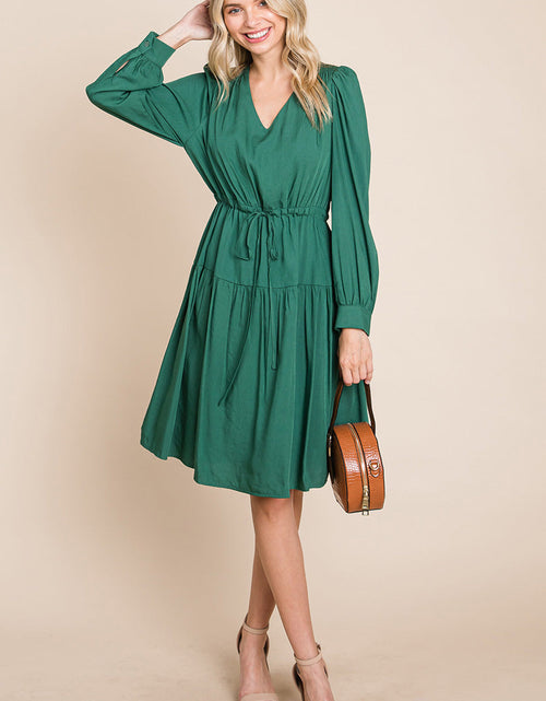 Load image into Gallery viewer, Long Sleeve Tiered Waist String Ruched Dress
