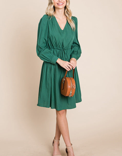 Load image into Gallery viewer, Long Sleeve Tiered Waist String Ruched Dress
