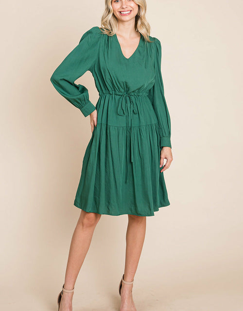 Load image into Gallery viewer, Long Sleeve Tiered Waist String Ruched Dress
