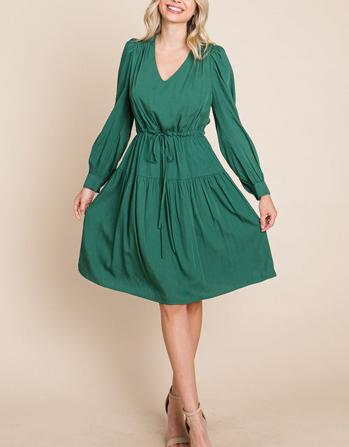 Load image into Gallery viewer, Long Sleeve Tiered Waist String Ruched Dress
